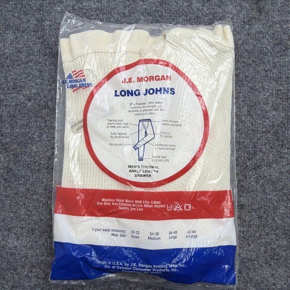 Vintage J E Morgan Long Johns Mens Large Beige Thermal Underwear Pant XL USA